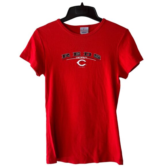 MLB Cincinnati Reds Lady Tee Y2K Medium Red Fitted Shrunken T Shirt Short Sleeve - Picture 1 of 5